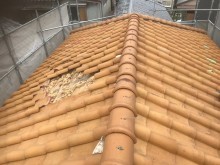 斑鳩町で台風にてS形瓦屋根の崩落