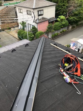 上牧町 和瓦屋根葺き替え 貫板設置