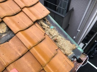 桜井市 オレンジ釉薬瓦 補修前