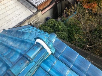 香芝市 青色釉薬瓦 崩れた大棟 施工後