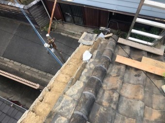 天理市 ケラバ瓦崩れ 瓦撤去