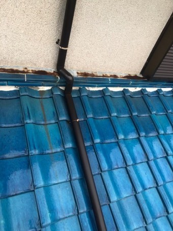 香芝市 青色釉薬瓦屋根 雨樋交換 施工後