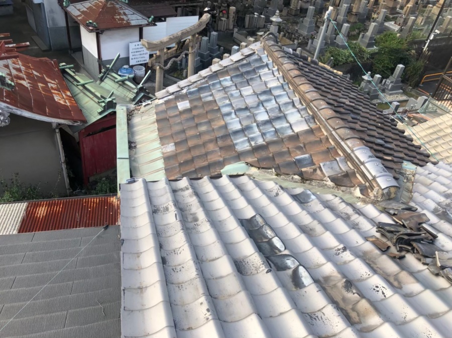 奈良市の老朽化した和瓦屋根