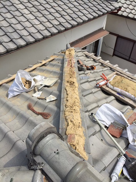 奈良市の瓦屋根棟瓦補修