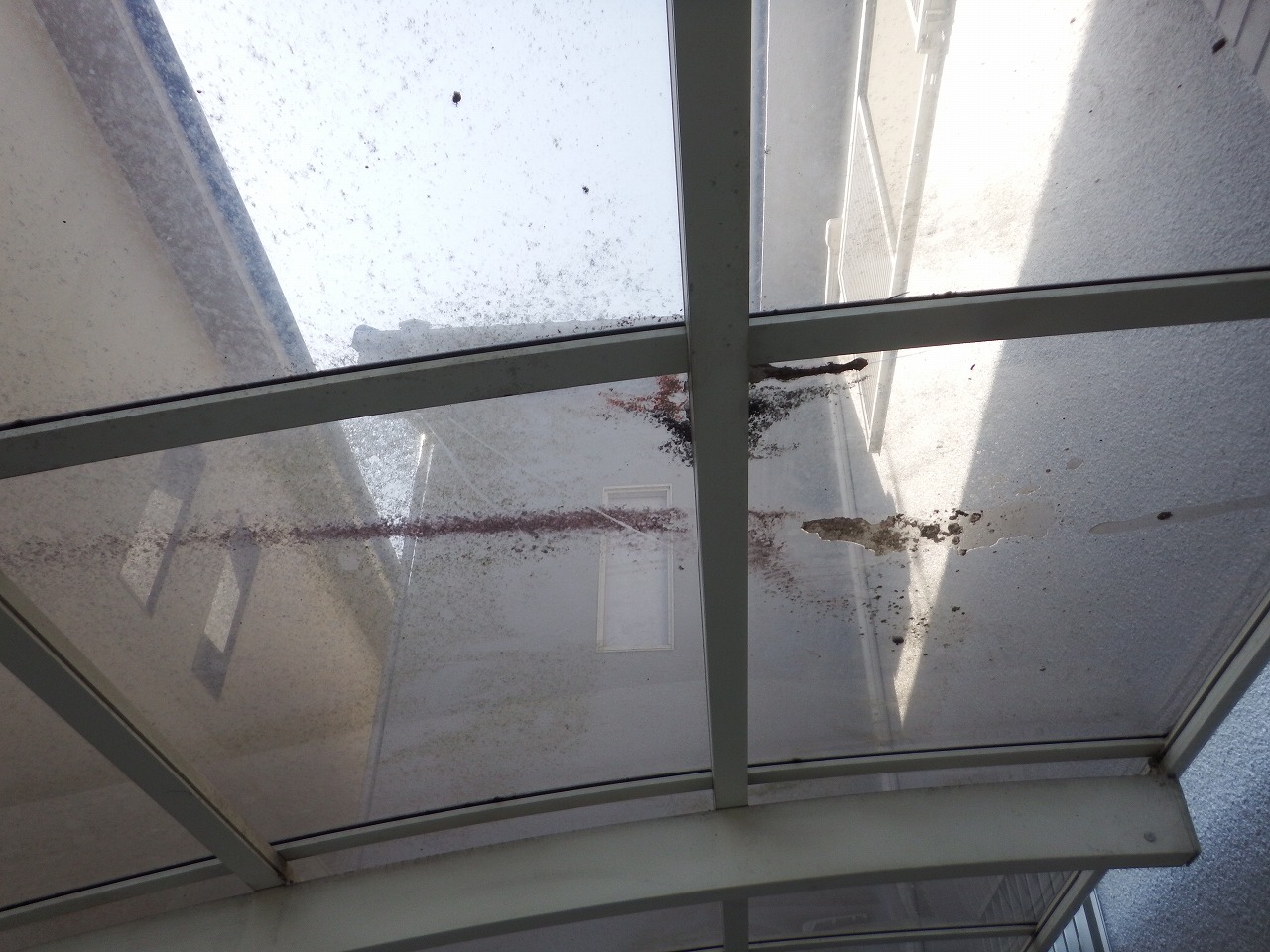奈良市出屋敷町で雨漏りのカーポート屋根の平板と押さえ金具の再調整
