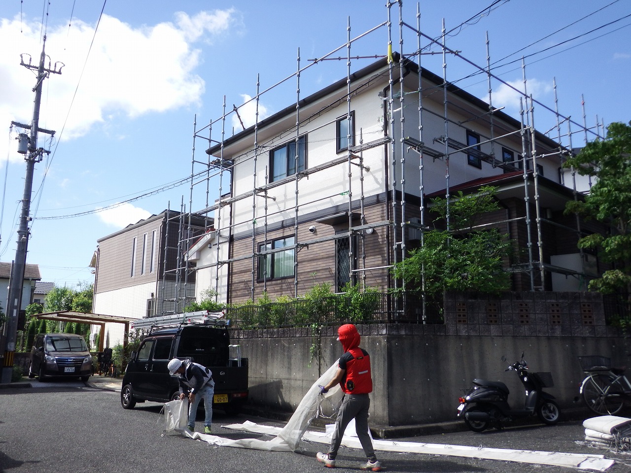 生駒市の屋根と外壁塗装工事、足場解体