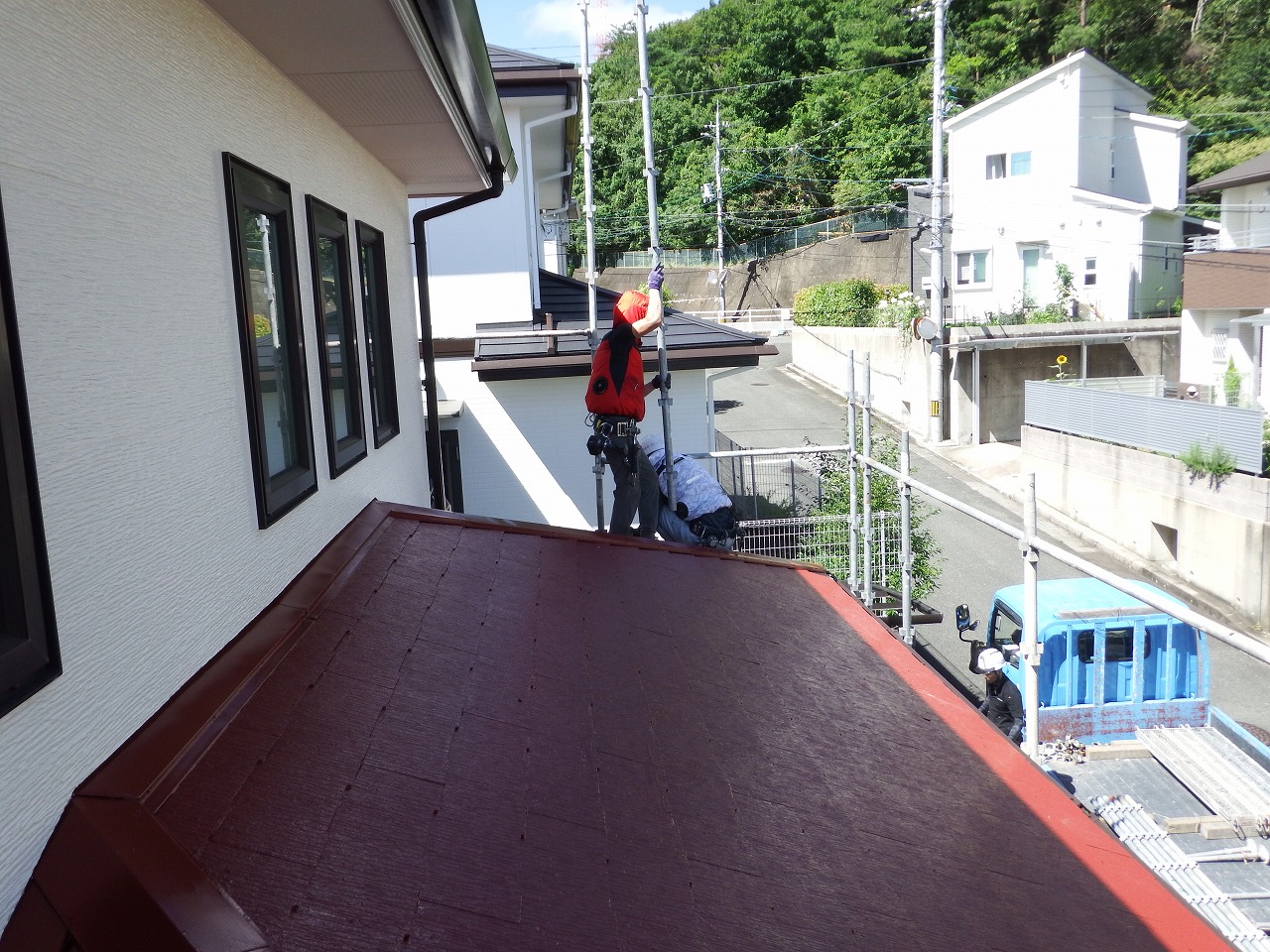 生駒市の屋根と外壁塗装工事、足場解体