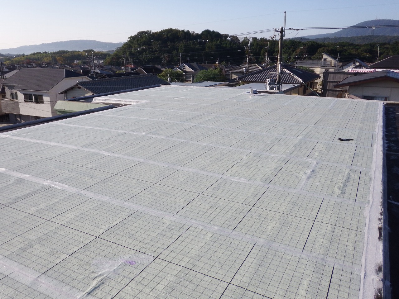 生駒市で雨漏りの陸屋根にウレタン塗膜防水材を塗布して防水工事完成