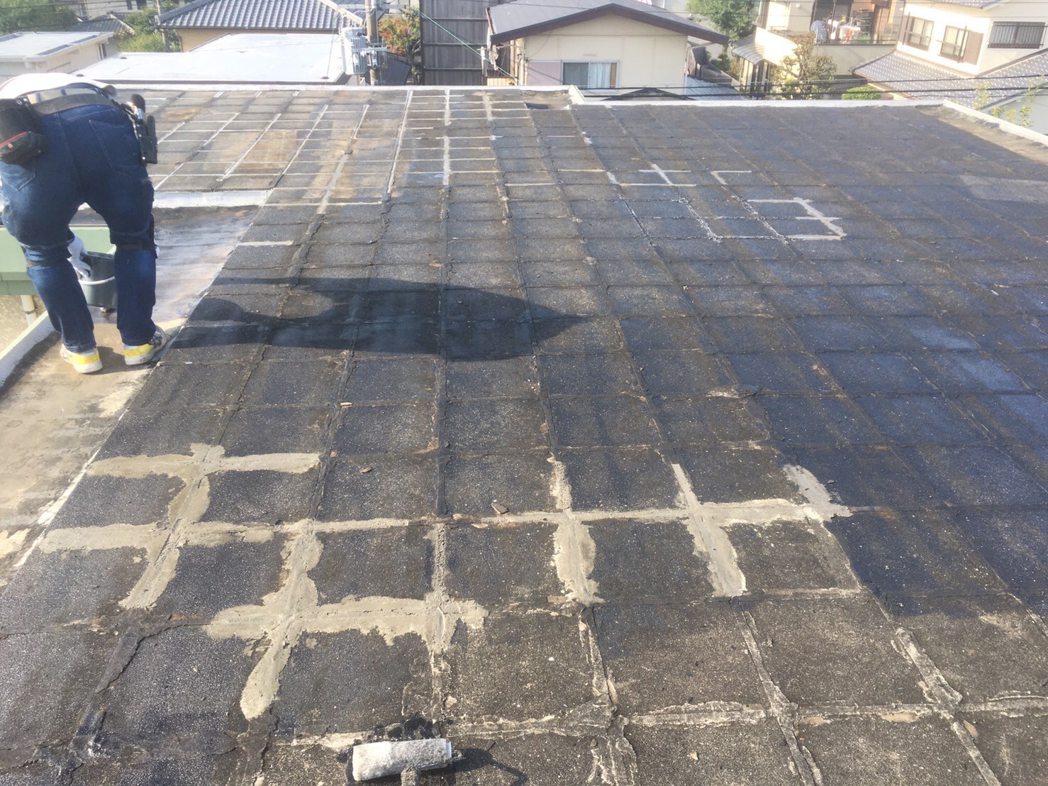 生駒市の陸屋根防水工事、シーラー再塗布