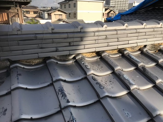 奈良市の瓦屋根の漆喰の詰め増しで屋根修理