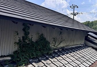 壁際の熨斗瓦が崩れています。