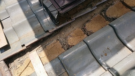 壁際の瓦をめくると、水の流れたあとが。